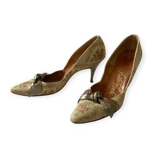 Vintage 1950s‎ Frittori Italy Floral Brocade Heels, Hand made